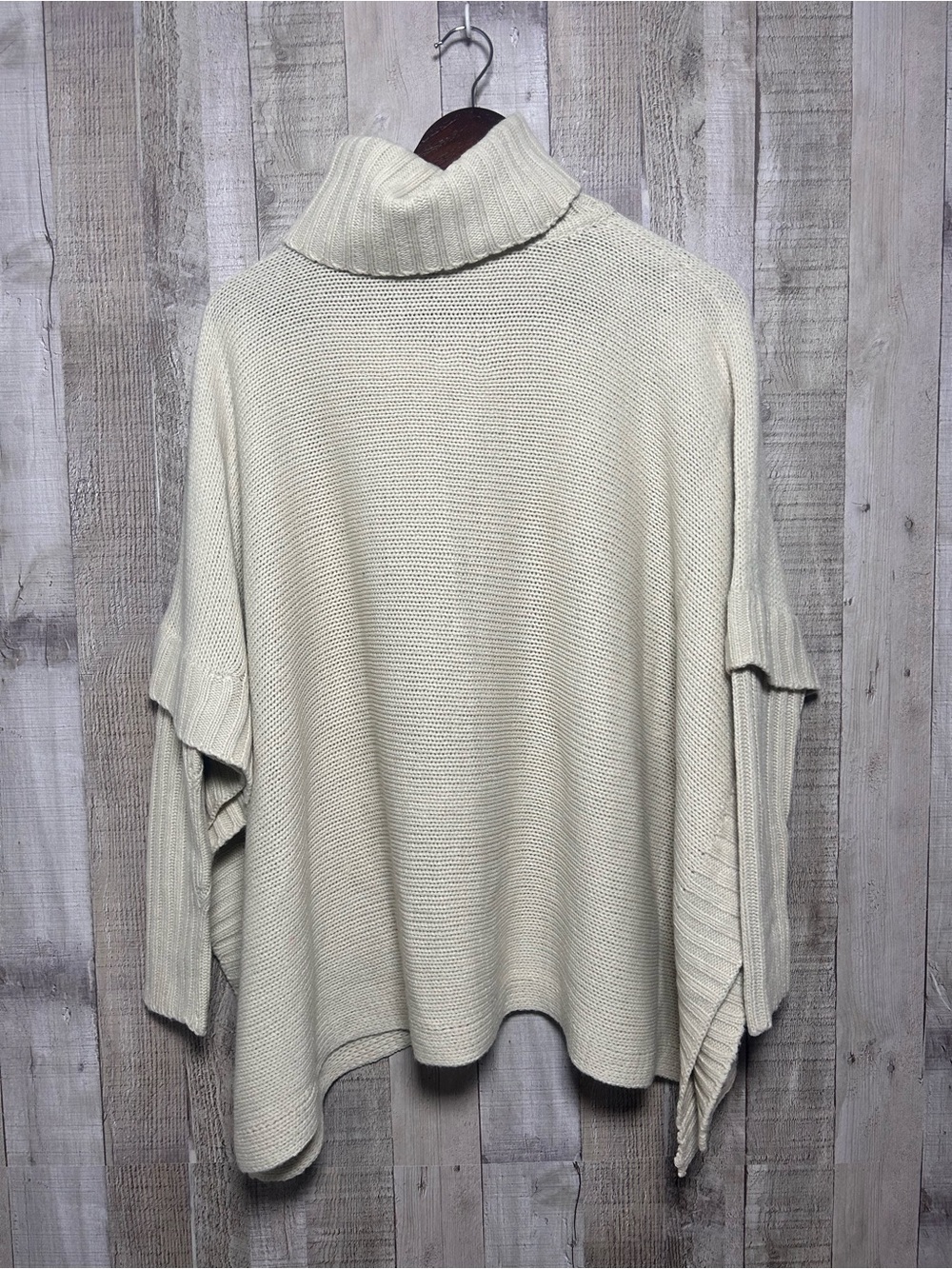 George S Cream Funnel Neck Poncho Sweater Oversized Cape Long Sleeve Pockets - Picture 2 of 8